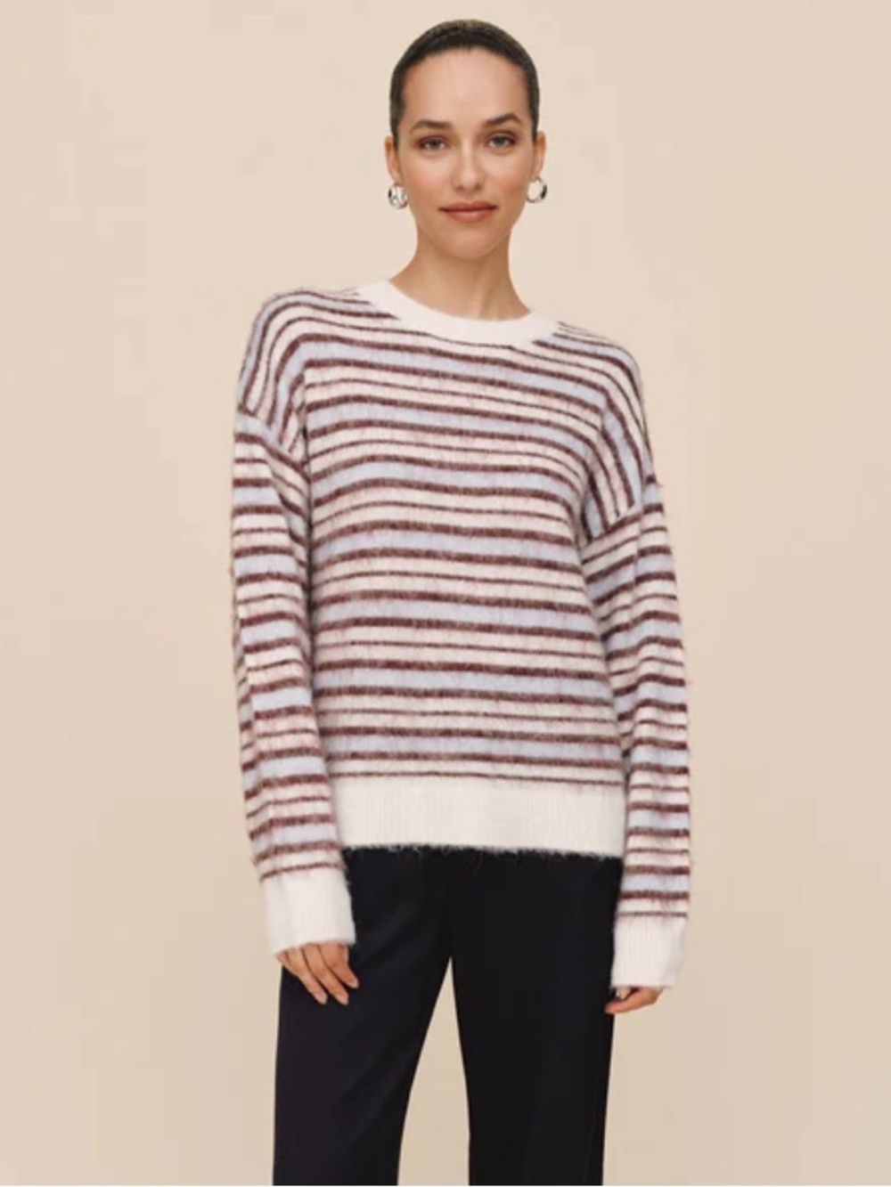 NEW - BELLA DAHL - Striped Crew Neck Sweater - Frosty Stripe - Size Small